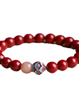 朱砂手链本命年紫金砂静心平安天然原石珠手串女情侣款礼物吉祥物