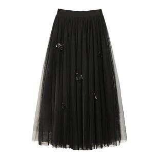 黑天鹅网纱裙半身裙子秋季仙女2024秋冬款新款高腰蓬蓬裙长裙半裙