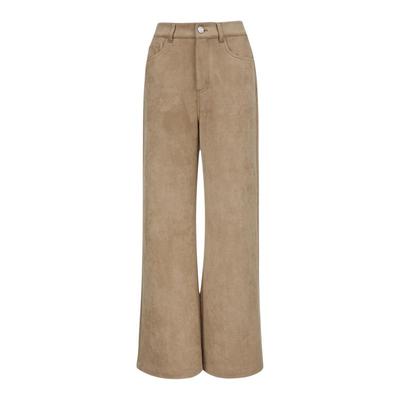 篮网队仿麂皮阔腿直筒裤女裤