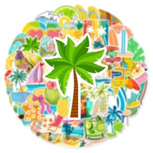 200张夏日椰树海滩小清新涂鸦贴纸热情沙滩夏威夷装饰头盔手机壳笔记本电脑吉他冰箱PVC不干胶防水贴画