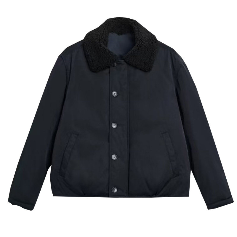 柜899！ZA秋冬男装拼接毛领棉服