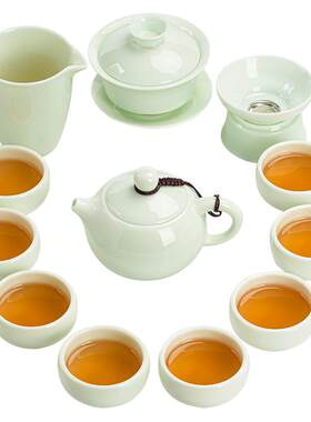陶瓷三才盖碗大套礼盒装功夫茶具