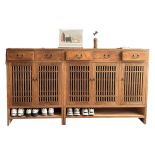 老榆木鞋柜客厅玄关柜实木餐边柜原木家用透气收纳储物柜新中式