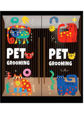 可爱猫咪插画装饰玻璃门贴纸宠物店猫咖橱窗布置静电无胶卡通贴画