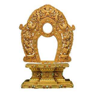 闯隆藏式佛龛佛台带背光底座 铜鎏金观音度母/财神铜像供奉台摆件