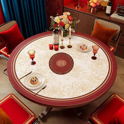 餐桌垫圆形红色氛围感桌布防油防水免洗轻奢高级感保护垫圆桌桌垫