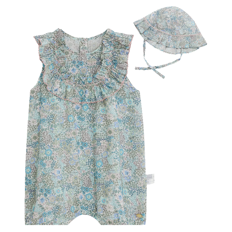 tartineetchocolat法国巧克力童装夏季女宝碎花爬服连体衣