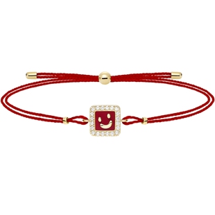 HEFANG何方笑脸红绳手链14K金钻石轻奢百搭饰品高级新年礼物