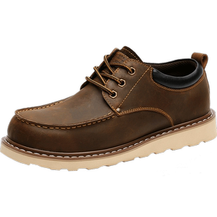 马登美式复古休闲工装鞋男低帮马丁靴大头复古休闲皮鞋疯马牛皮鞋