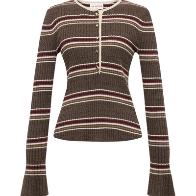 雅莹牦牛绒条纹提花修身针织衫