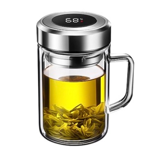 双层大容量茶杯带把玻璃杯水杯手柄1000ml办公泡茶男士口杯大号