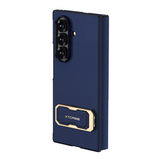 适用三星Galaxy Z TriFold手机壳商务高档翻盖皮套双铰链中轴保护套三折叠壳膜一体素皮手机套腕带旋转支架壳