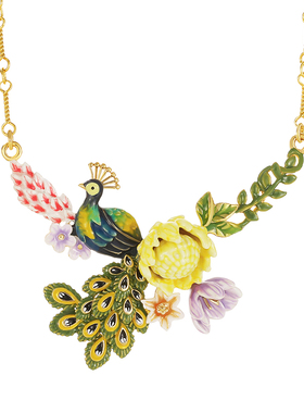 JuicyGrape手绘珐琅孔雀项链女