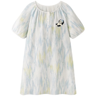 睡衣女款夏新款可爱纯棉纱布短袖家居服2026新款夏季女士熊猫睡裙