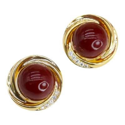 气质百搭红色珠珠镶钻耳钉女