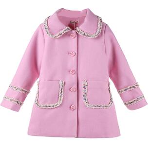 女童秋冬新款羊毛呢大衣小香风中长款加棉加厚中大女童保暖外套