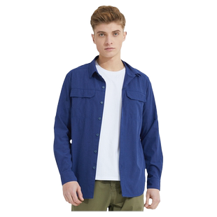 波顿翻领长袖牛仔口袋深蓝色衬衫男2025春秋季新款个性潮流衬衣