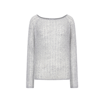 DOSORDONTS 2025秋冬新品雾灰云柔镂空条一字领设计针织衫毛衣女