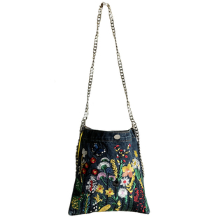 新款小众复古文艺花草重工刺绣链条牛仔包时尚百搭学生单肩斜挎包