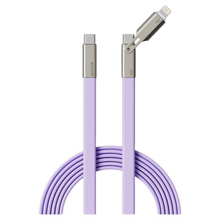 【超级闪充】倍魔240W二合一软硅胶扁线双头快充数据线Type-C+Lightning一拖二手机线适用于苹果安卓充电线