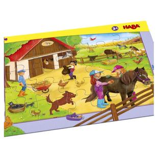 HABA德国进口益智拼图游戏镶嵌手抓板玩具木制拼图马场拼图