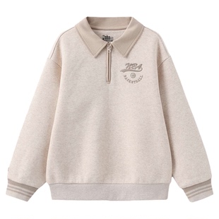 nbakids童装冬季新款男女童刺绣加绒T恤长袖翻领卫衣K244TS002P