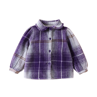 女童加绒衬衫秋冬新款儿童甜美格子衬衣上衣宝宝小童婴儿保暖外套