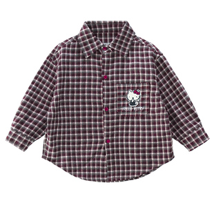 女童KT猫格子衬衫春季2026新款韩版洋气儿童春装时髦休闲百搭上衣