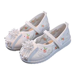 汉服鞋女童绣花鞋绿色国风新款配唐装古装古风鞋子儿童老北京布鞋