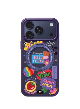 ANGYING × 紫色时尚贴纸适用苹果17promax手机壳iPhone16pro新款带支架ip13全包Fo5磁吸支点ip15套14高级感