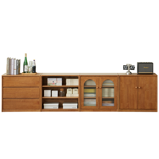 实木书柜自由组合模块柜客厅落地收纳柜家用矮柜储物柜斗柜电视柜