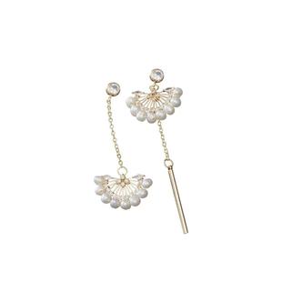 红口袋 天然淡水珍珠手作复古扇形耳环不对称新中式扇子银针耳坠