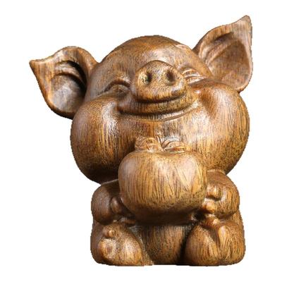 绿檀木诸事大吉猪柿桌面摆件文玩