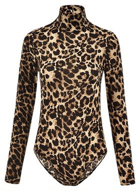 Women's turtleneck long sleeve jumpsuit高领长袖豹纹连体衣女