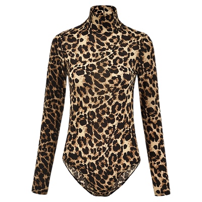 Women's turtleneck long sleeve jumpsuit高领长袖豹纹连体衣女