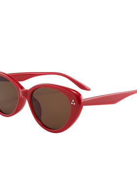 复古椭圆红色框猫眼高级感in太阳眼镜方圆脸显瘦防紫外线墨镜女潮