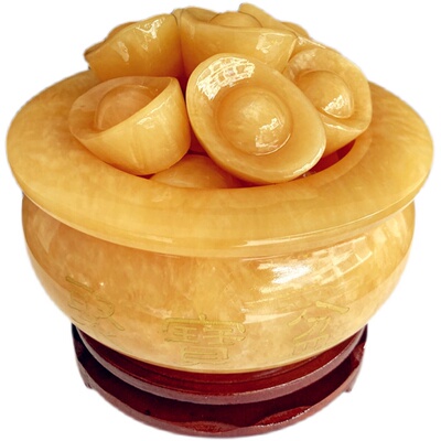 玉石摆件现代客厅吉祥黄玉祝福