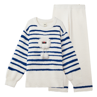 YSO女款半边绒可爱条纹睡衣