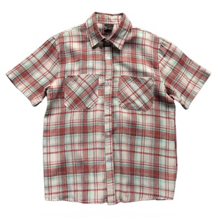红色格纹短袖衬衫男生美式复古夏季宽松潮牌情侣外穿半袖格子衬衣
