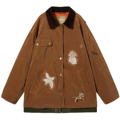 谜底灯芯绒羽绒服2025冬新品宽松复古棕90鸭绒中长款女254MY1625