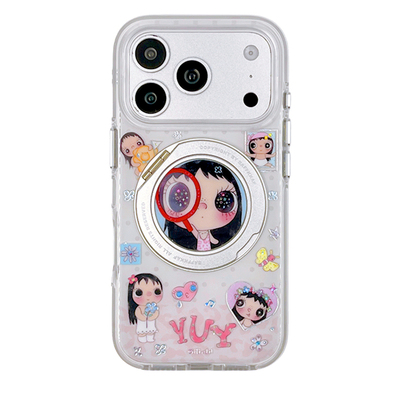 kaia萌系少女心放大镜小玉yuy适用苹果18promax手机壳iphone16pro新款16女17pro支点支架15pro全包防摔手机套