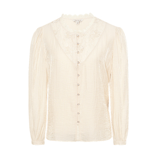 JESSIE2025年秋季新款法式蕾丝风花边领衬衫女长袖竖条纹褶皱上衣