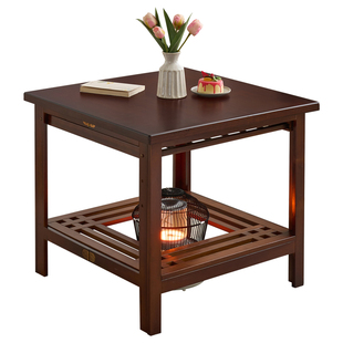 烤火桌子家用新款正方形取暖桌简易可折叠实木楠竹烤火架茶几餐桌