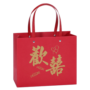红色情人节日庆典礼品袋婚庆送礼拜寿手提袋欢喜印金宴会纸袋现货