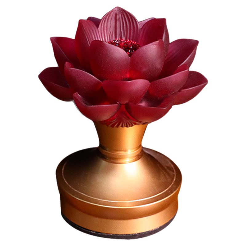 电池款红色琉璃灯莲花灯供佛灯