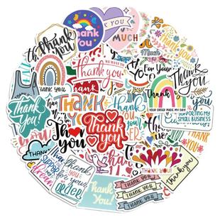 50张励志英文感谢贴纸行李箱笔记本电脑头盔防水贴画 Thank You