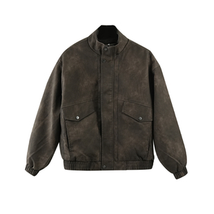 美式复古立领皮衣夹克男2025冬季新款潮流百搭痞帅机车风短款外套