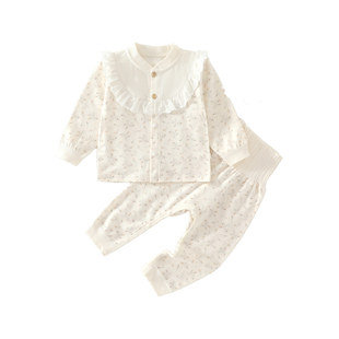 女宝宝纯棉衣服春秋季甜美风家居服娃娃领家居服套装婴儿开衫睡衣