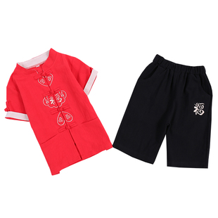 男童夏装儿童汉服2025新款男孩夏季棉麻套装复古唐装中国风短袖薄