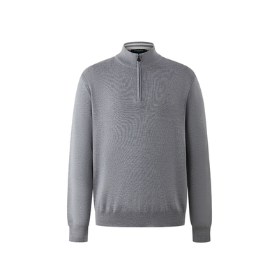 羊毛混纺拉链门襟高领长袖毛衫